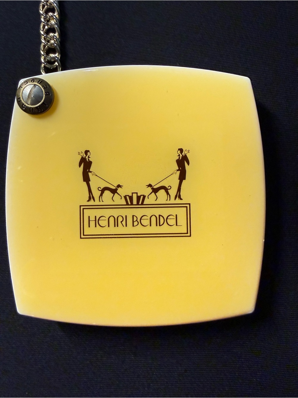Henri Bendel New York Yellow Folding Compact Mirror Gold Chain Travel Mirror - Picture 2 of 6